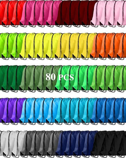 KUUQA 80Pcs Colorful Drawstring Backpack Bag Sack Drawstring Bags Bulk String Bags Storage Bags for Sport Gym Traveling