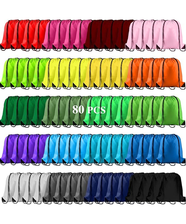KUUQA 80Pcs Colorful Drawstring Backpack Bag Sack Drawstring Bags Bulk String Bags Storage Bags for Sport Gym Traveling