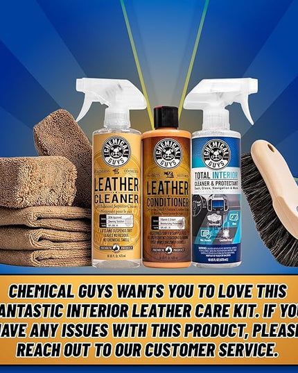 Chemical Guys Complete Leather Cleaner and Conditioner Detailing Kit with Total Interior, for Cars, Home, Office, and More (Works on Natural, Faux Leather and More) 9 Items - HOL412