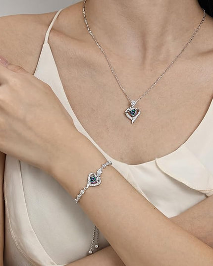 AGVANA Christmas Gifts Rosy Reverie Birthstone Necklace for Women Sterling Silver Genuine or Created Gemstone Rose Flower Heart Pendant Necklace Anniversary Birthday Gifts for Women Mom Wife Her