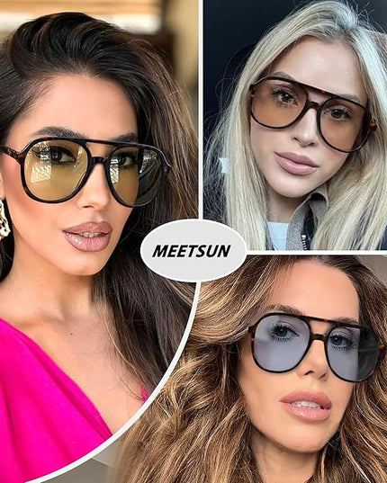 MEETSUN Retro Oversized Aviator Sunglasses for Women Men Trendy 70s 80s Vintage Square Aviators 3 Pack UV400