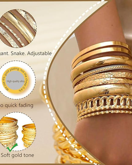 ÌF ME Gold Bangle Bracelets for Women, Indian Bangles Stackable Set, Multi Layer Textured 14K Gold Plated Chunky Bracelets Boho Jewelrys Set