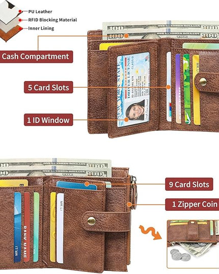 FALAN MULE Small Wallet for Women Leather RFID Blocking Bifold Credit Card Holder with Zipper Coin Pocket