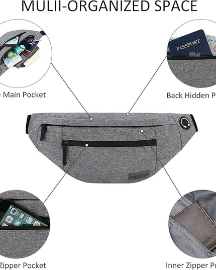 MAXTOP Large Crossbody Fanny Pack with 4-Zipper Pockets,Gifts for Enjoy Sports Festival Workout Traveling Running Casual Hands-Free Wallets Waist Pack Phone Bag Carrying All Phones