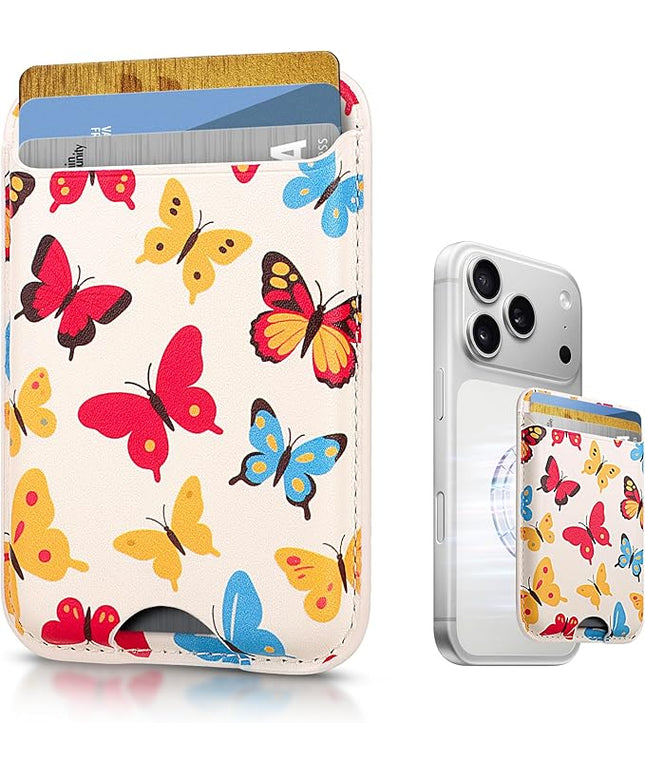 Magnetic Mag-safe Wallet Cell Phone Card Holder for Phone Case with Mag-Safe, Stronger Magnetic RFID Leather Phone Wallet Stick on for iPhone 17/16/15/14/13/12 Series, Fit 3 Cards
