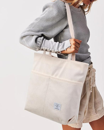 KALIDI Women Corduroy Tote Bag Zipper Casual Tote's Handbag Big Capacity Shoulder Bag with Pockets