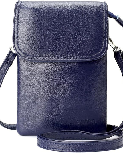 befen Genuine Leather Small Crossbody Bags for Women Cell Phone Bag Cross Body Purses,Silver Zipper