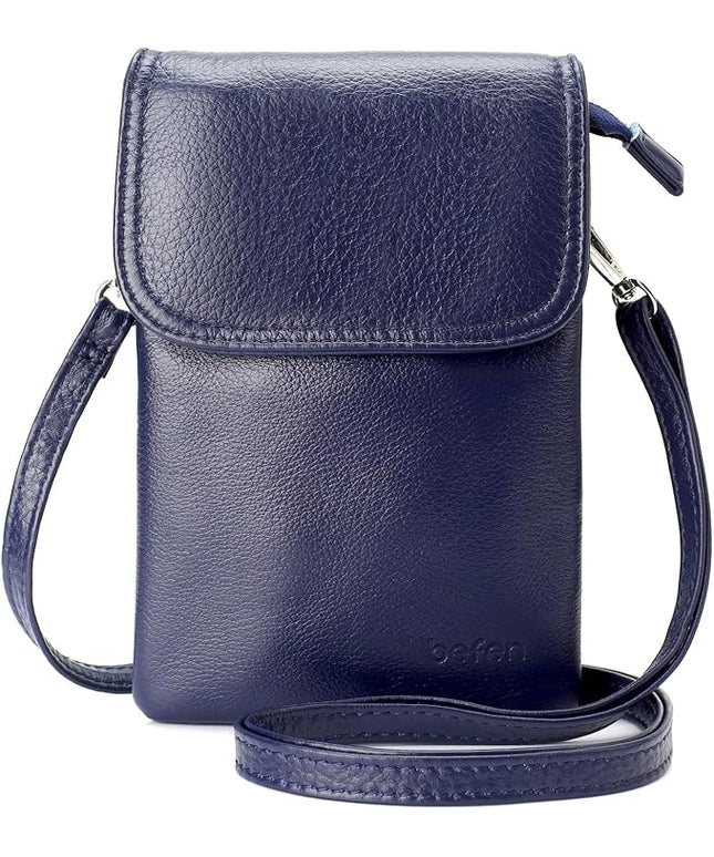 befen Genuine Leather Small Crossbody Bags for Women Cell Phone Bag Cross Body Purses,Silver Zipper