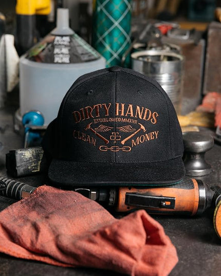 TROLL CO. CLOTHING Dirty Hands Clean Money Meshback Hat - Black, Adjustable Snapback, Curved Brim, One Size Fits Most