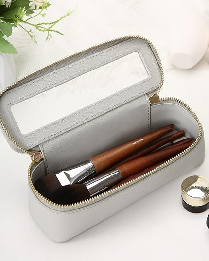 Aveniee Clear Makeup Brush Bag, Slim Brush Holder Cosmetic Case, Small Travel Toiletry Bag for Women, Thin Make up Bags with Zippers, Cute Travel Essentials Srorage Bag.Grey
