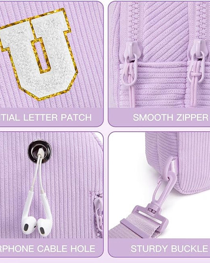 Viverte Small Corduroy Sling Bag Initial Crossbody Bag Fanny Pack for Girls Personalized Birthday Gifts for Teen Girls Gifts