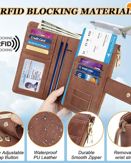 HUANLANG Passport Holder with Airtag for Women/Men, Airtag Passport Wallet for Travel Leather Passport Holder RFID Blocking,Travel Passport Walelt with Credit Card Holder