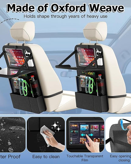 KaiCross Car Backseat Organizer with Table Holder,10 Storage Pockets Backseat Car Organizer and Storage with 600D Oxford Cloth,Travel Essentials,Kick Mats Back Seat Protector-2 Pack