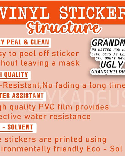 (3Pcs) Funny Grandma Sticker – “No Matter How Hard Life Gets at Least You Don’t Have Ugly Grandchildren” Sarcastic Vinyl Sticker for Grandmas Nana, Laptop, Water Bottle, Scrapbook, Journal, 3" x 2.5 "