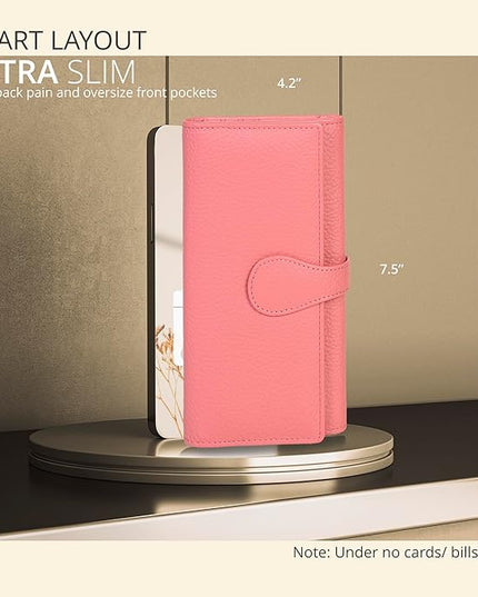 Real Leather Women Wallet Leather with RFID Blocking -Trifold Card Holder Designer Ladies Clutch with ID Window Wallets