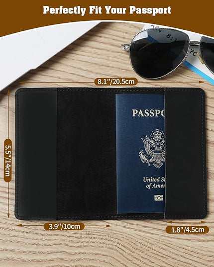 Jack&Chris Leather Passport Holder, Passport Travel Wallet Cover Case for Men Women, Leather Travel Documents Organizer Protector, JC105-Black
