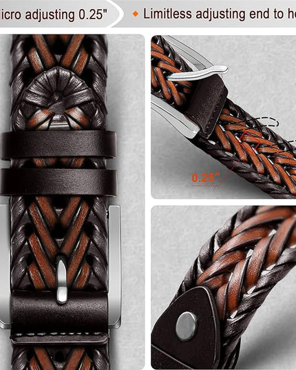 BULLIANT Mens Belts,Leather Woven Braided Belts for Gift Men Casual Jeans Golf