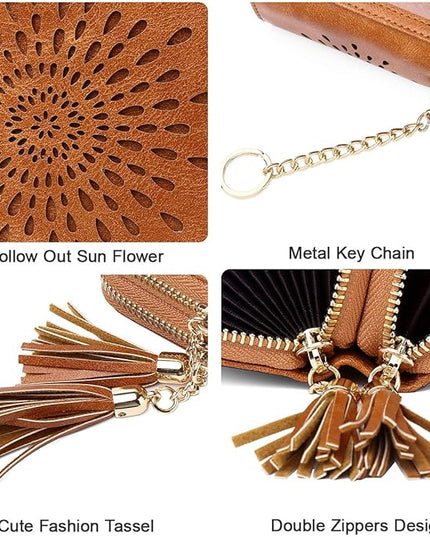 APHISON RFID Credit Card Holder Zipper Card Case Keychain Small Wallet for Women 1942-2 BROWN