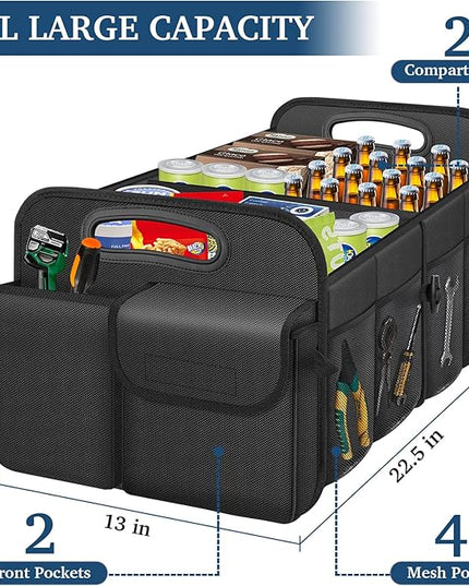 Femuar Car Trunk Organizer with Large Capacity Waterproof Car Accessories for Women & Men, Collapsible Trunk Organizer for Suv/Jeep/Sedan (Black, Standard)