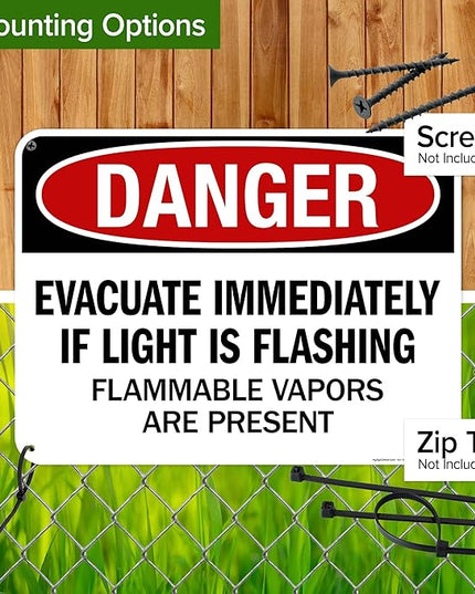 Danger Evacuate Immediately If Light is Flashing Flammable Vapors are Present Sign, 18x24 Inches, 55 mil thick HDPS (high density polystyrene), Made in USA by My Sign Center