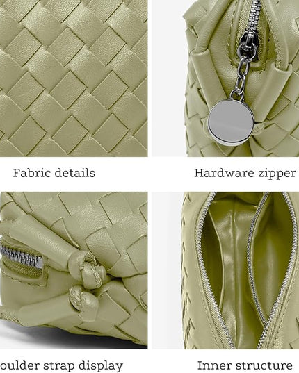 Woven Leather Crossbody Bag,Small Woven Crossbody Purse for Women, Mini braided Clutch Shoulder Handbag,Light Weight