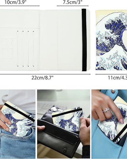 Ink Waves Passport Holder for Women and Men PU Leather Passport Cover for Travel