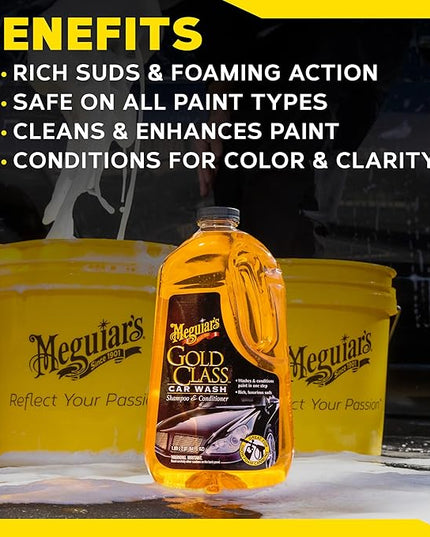 Meguiar's Gold Class Car Wash, Rich Foaming Car Soap for Bucket Wash or Foam Cannon Use, Safe on All Paints, Adds Glossy Shine, Gifts for Car Lovers or Car Guy Gifts for Men, 64 Oz