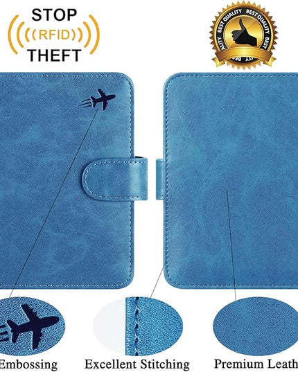 Passport Holder Cover Wallet RFID Blocking Leather Card Case Travel Accessories for Women Men (#Blue)