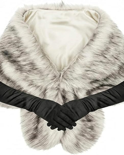Zhanmai 2 Pcs Winter Long Shawl Cloak Stretchy Glove Opera Bridal Dance Gloves for Women Dress Party Coat