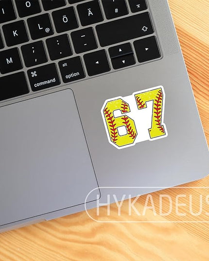 (3 Pcs) Softball 67 Six Seven Funny 6-7 Meme Stickers – 67 Gifts for Coaches, Players, Waterproof Vinyl Decals for Water Bottle, Tumbler, Laptop, Phone Case, 3" x 2.2"