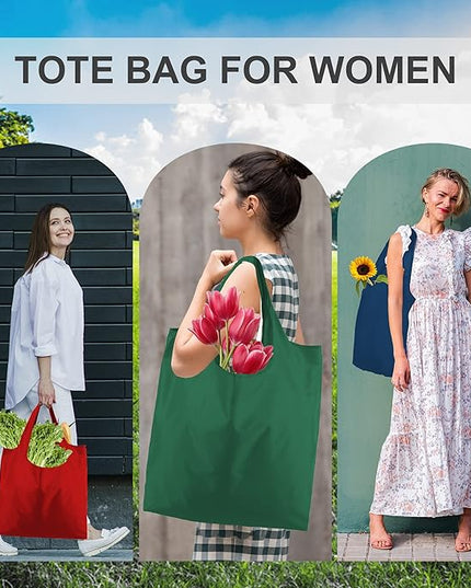 BeeGreen Foldable Travel Bag Reusable Shopping Bags for Groceries - 6 Pack Large Collapsible Bags - Lightweight Machine Washable Tote Bags - Colorful Kitchen Grocery Bags (Red, Orange, Green)