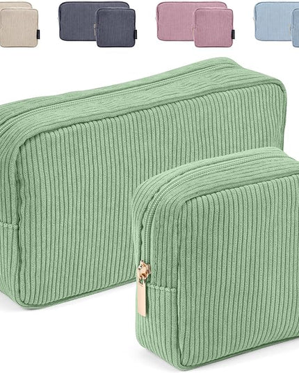 MAGEFY Small Makeup Bag for Purse Mini Cosmetics Bag Corduroy Cute Cosmetic Pouch for Women with Slip-in Pockets