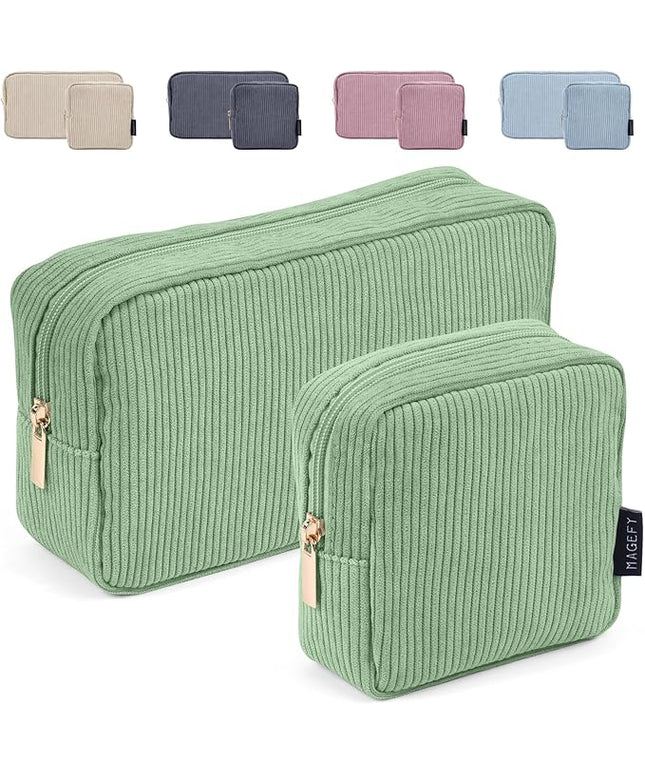 MAGEFY Small Makeup Bag for Purse Mini Cosmetics Bag Corduroy Cute Cosmetic Pouch for Women with Slip-in Pockets