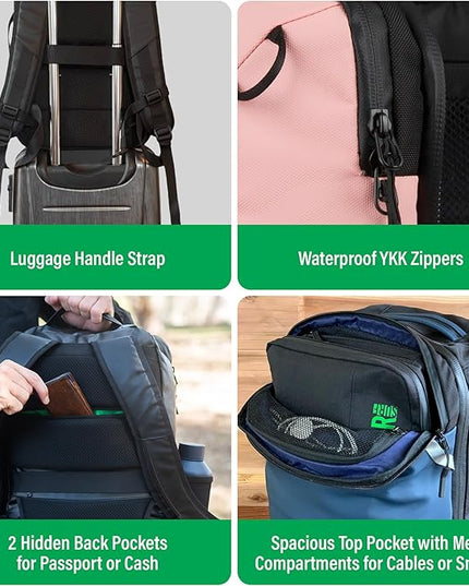COR Surf Carry On Travel Laptop Backpack with Secret Passport Pockets | Daypack Business Weekender Luggage Backpack for Men and Women | The Island Hopper (40L, Pink)