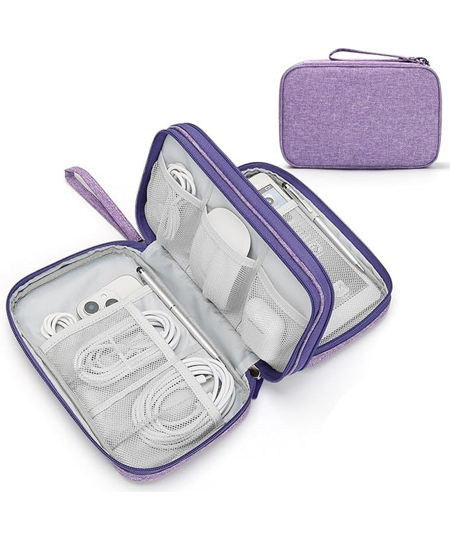 FYY Electronic Organizer, Large Travel Cable Organizer Bag Pouch Electronic Accessories Carry Case Portable Waterproof Double Layers All-in-One Storage Bag for Cable, Cord, Charger, Dark Purple