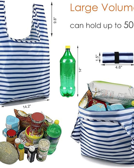 BeeGreen Reusable Foldable Shopping Totes with Handles,12 Pack Heavy Duty Polyester Fabric Geometry Grocery Bags, Large Fashion Reusable Bags for Travel & Groceries, Washable Cloth Bag Bulk