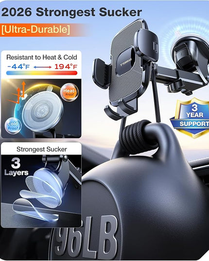 TORRAS Ultra-Durable Phone Holders for Your Car【96+LBS Strongest Suction】 Car Phone Holder Mount, Safety Certs Cell Phone Car Mount Truck for Dashboard Windshield Vent for iPhone 17 16 15 14 Pro Max