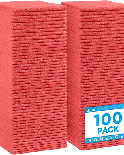 HOMEXCEL Red Microfiber Cleaning Cloth, 100 Pack Cleaning Towels for Kitchen, Lint Free, Scratch-Free, Highly Absorbent, and Reusable Cleaning Rags for House, Window and Glass, Cars, 11.5 X11.5 inch