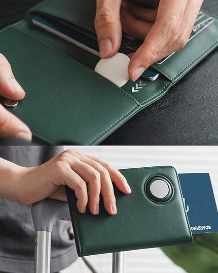 VULKIT Passport Holder with Airtag Slot, Premium Nappa Leather, RFID Blocking Airtag Passport Wallet