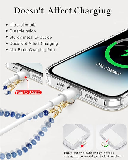 Natural Stone Beaded Phone Wrist Strap for Women – Detachable Chain Wristlet, Durable 304 Stainless Steel Core (Blue Aventurine)