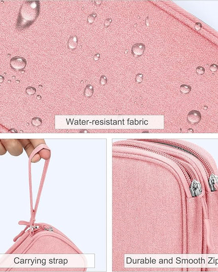 FYY Electronic Organizer, Travel Bag, Pouch, Carry Case Portable Waterproof Double Layers for Cable, Cord, Charger, Phone, Earphone Pink