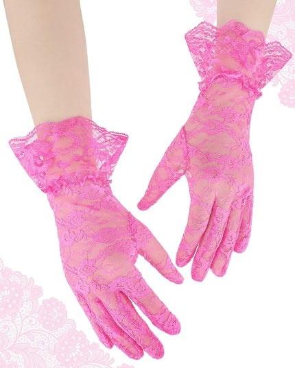 SATINIOR Ladies Lace Gloves for Women Tea Party Elegant Short Courtesy Gloves for Wedding Dinner Opera Parties