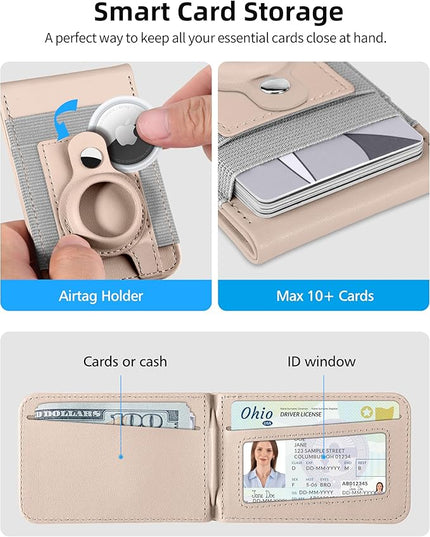 For Magsafe Wallet Stand with Airtag Holder, Strongest Magnetic Wallet for iPhone 17/16/15/14/13/12 Series, ID Window, 10 Cards Holder, Vegan Leather, RFID Blocking, Desert Titanium Gold