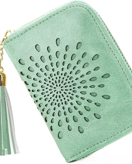 APHISON RFID Credit Card Holder Zipper Card Case Small Wallets for Women Leather Sunflower Style Ladies Girls Credit Card Case 1-Zip Peppermint Mambo Green