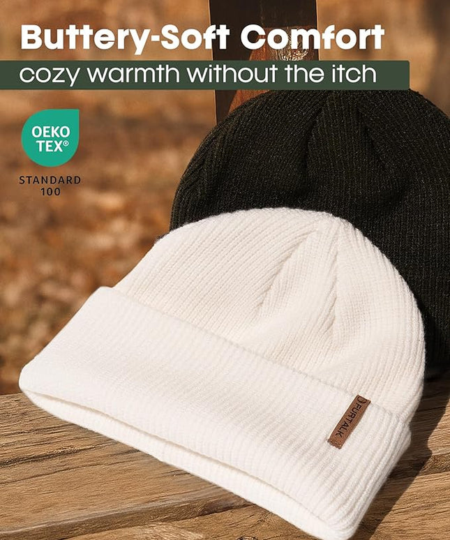 FURTALK Fisherman Beanie for Men Women 2 Styles Cuffless or Cuffed Knitted Unisex Winter Hat Outdoor All-Day Warmth