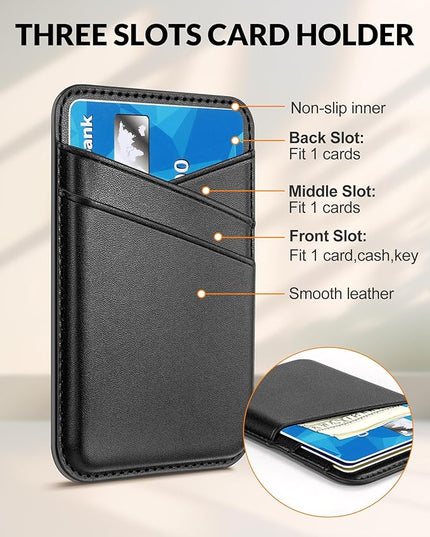 Senose Magnet Phone Wallet, Slim Mag Wallet, Magnetic Card Holder Compatible for iPhone 16/15/14/13/12 and Pro/Pro max, Minimalist Leather Wallet, 3 Slots, Black