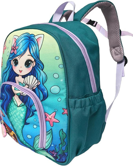 Kids Backpack for Boys and Girls, Kindergarten School Bag with Chest Strap (Teal Mermaid, 14 Inch)
