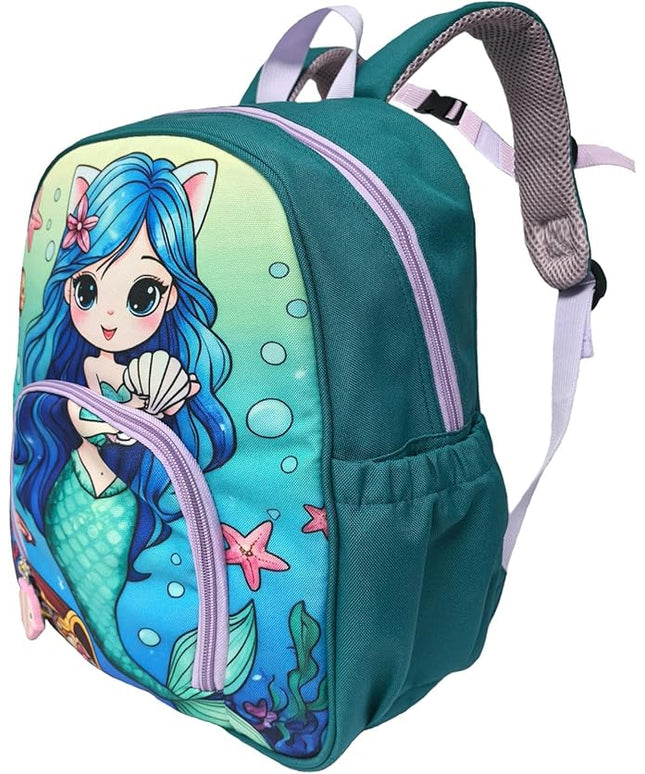 Kids Backpack for Boys and Girls, Kindergarten School Bag with Chest Strap (Teal Mermaid, 14 Inch)
