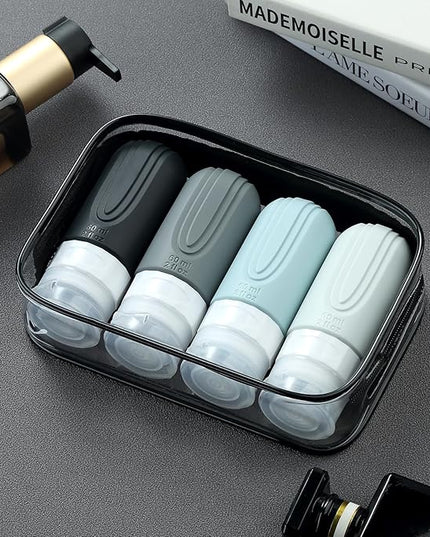 Travel Bottles for Toiletries, Tsa Approved 2oz Travel size Bottles, BPA Free Leak Proof Travels Toiletry Containers, Traveler Accessories with Toiletry Bag for Shampoo Liquid (4 Pack)