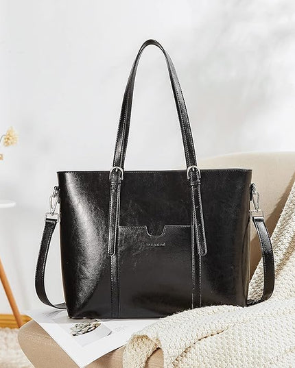 BOSTANTEN Leather Laptop Bag Work Tote for Women Shoulder Handbag Briefcase 15.6 inch Satchel Computer Bag